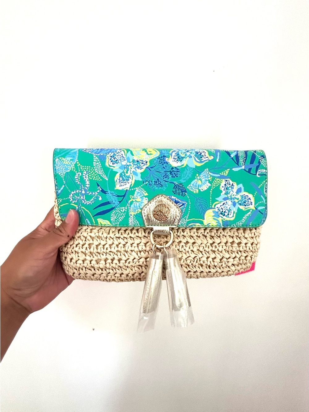 NWT Lilly Pulitzer Straw Crossbody Botanical Green Flutter NWT